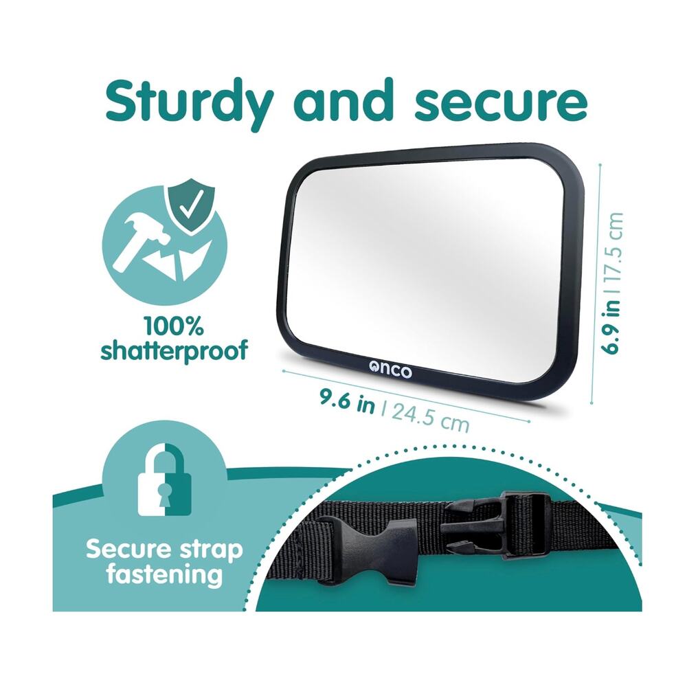 Baby Car Mirror Rear Facing, Shatterproof & Shakeproof with 360° Rotation- Black - Picture 2 of 6